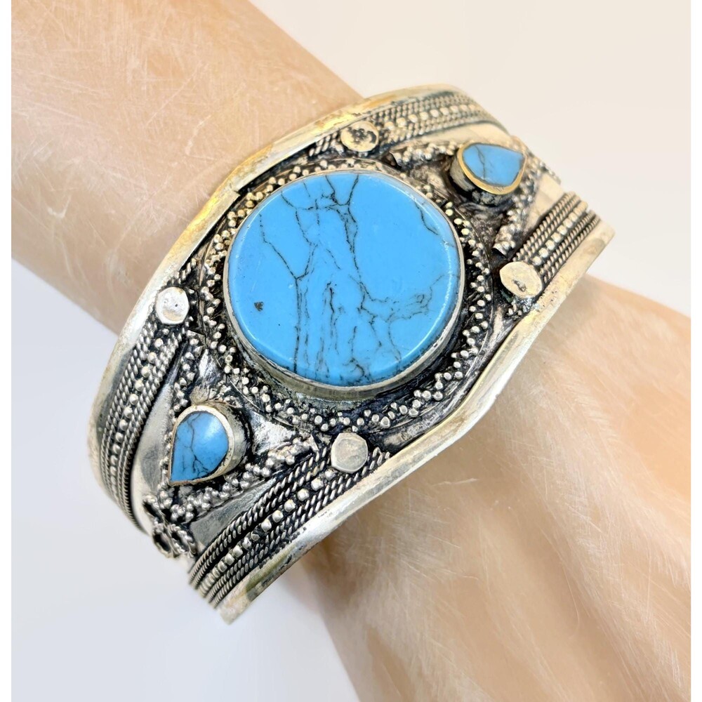 Boho Bracelet, Kuchi Cuff, Afghan, Composite Turquoise, Vintage, Middle Eastern